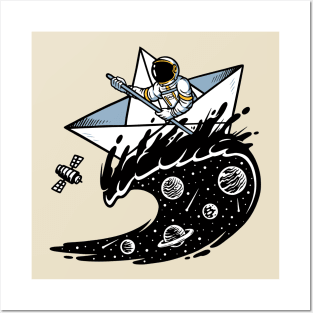 astronaut sailing illustration Posters and Art